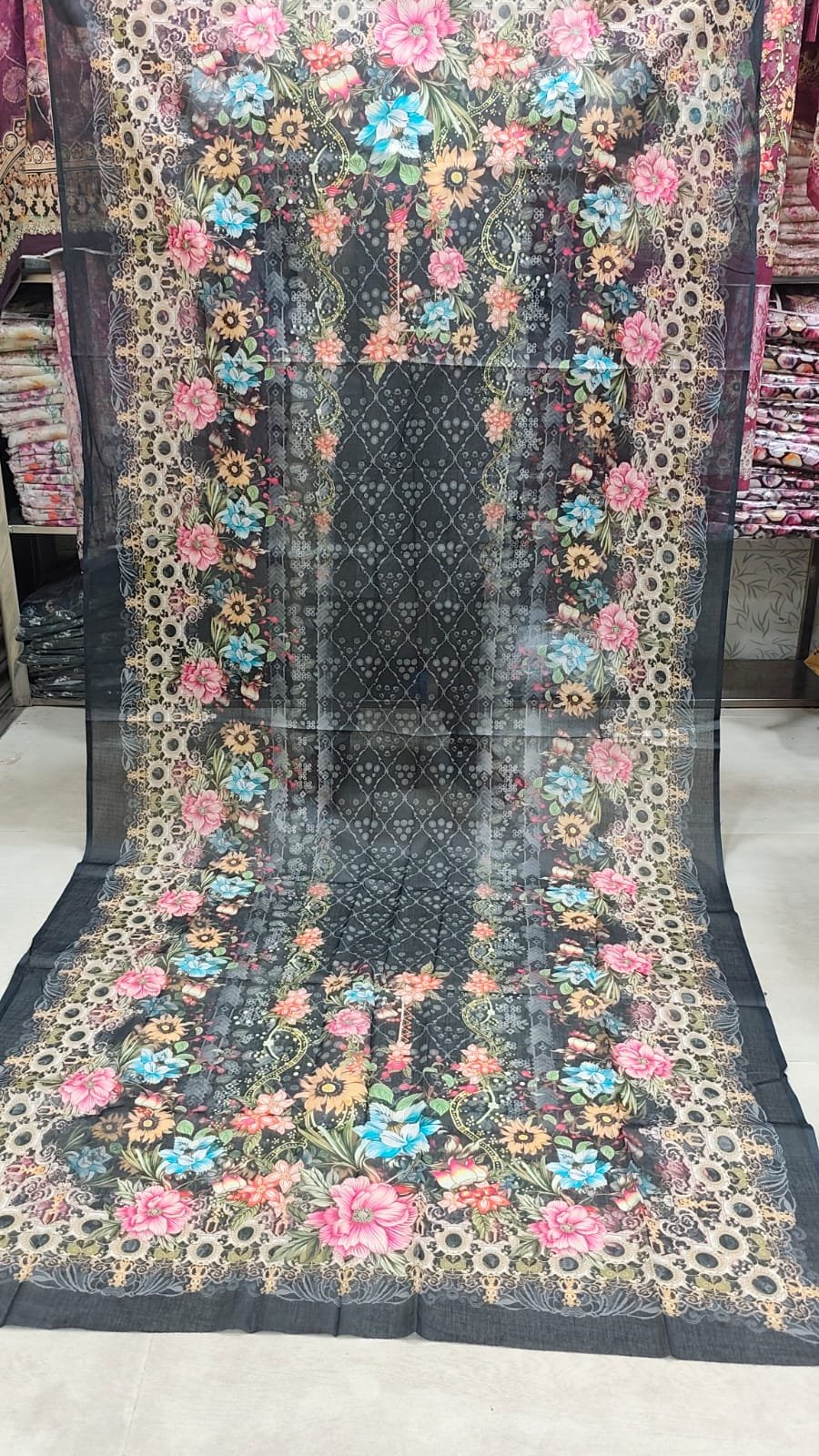 ZamZam Swiss Lown 100% Cotton - Black Ash Floral - Image 3