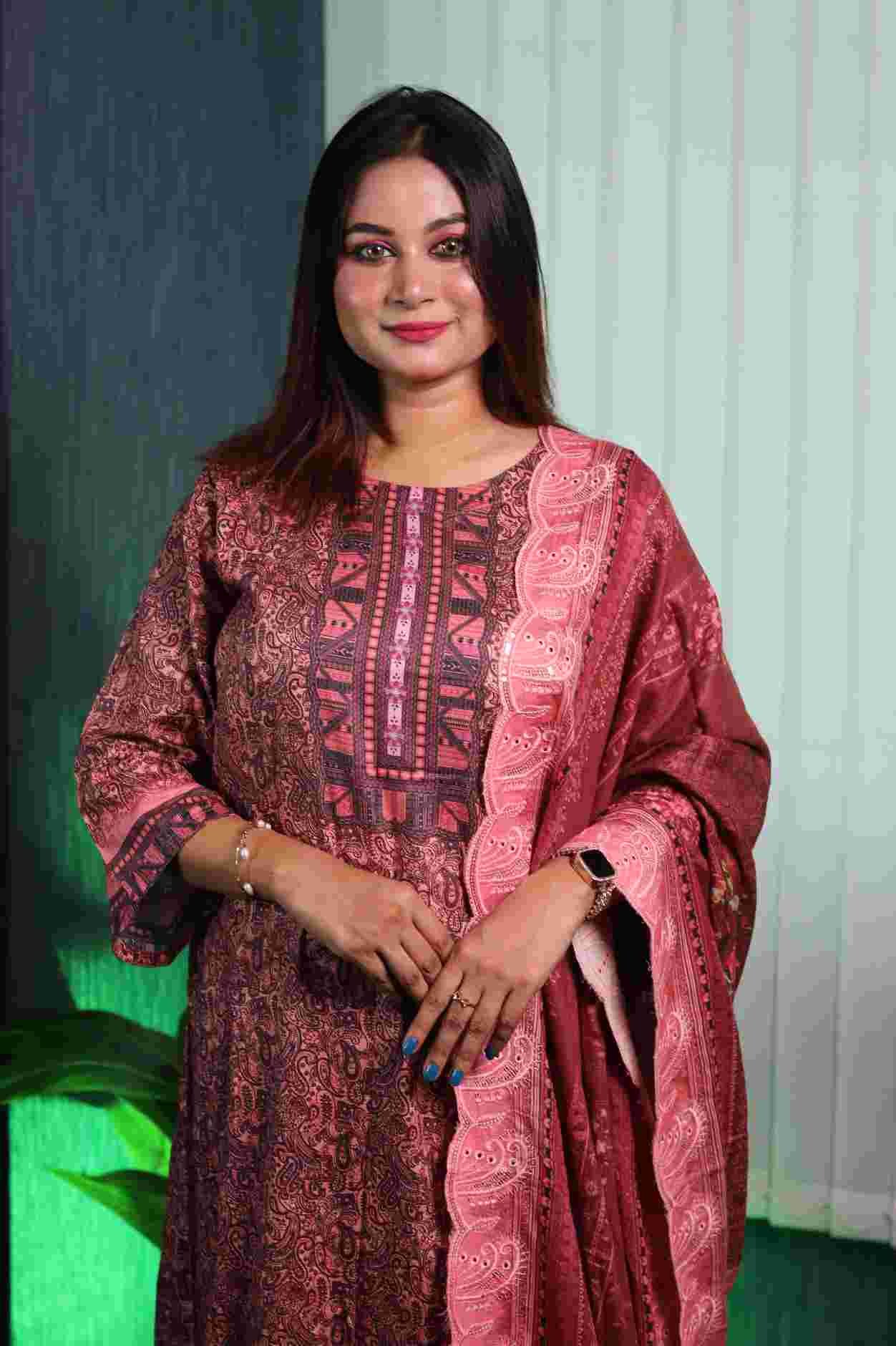 Mashaal By Jbs Luxury Lawn Boring Three Piece – Pink