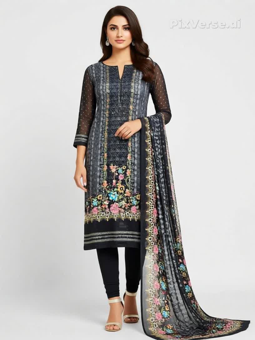 ZamZam Swiss Lown 100% Cotton - Black Ash Floral